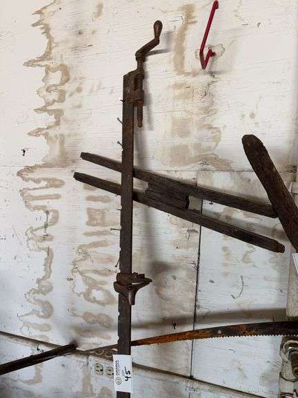 Antique Two-Man Cross Cut Saw & Clamp