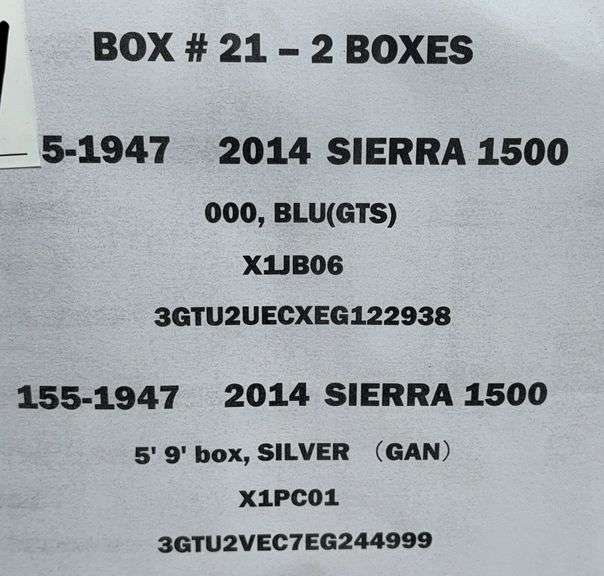 2014 Sierra 1500 Boxes (2 Units)