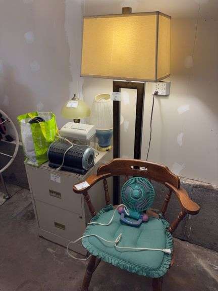 Filing Cabinet, Lamps, Chair and Misc.