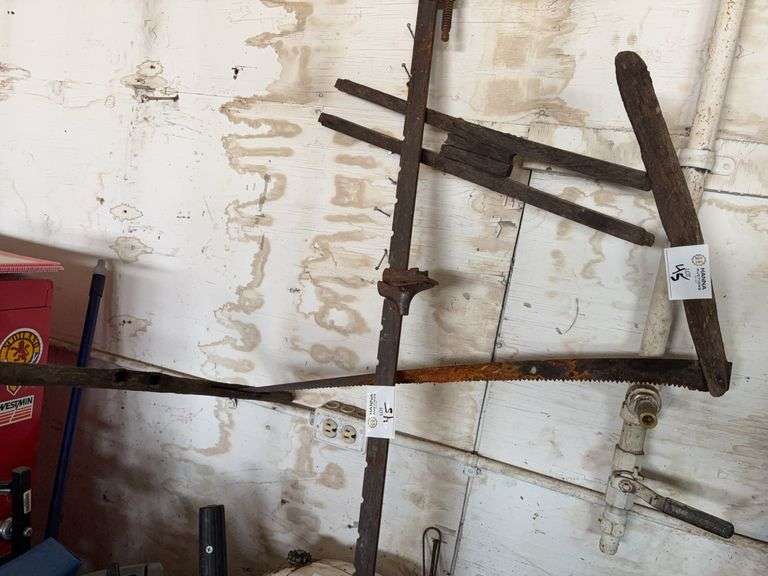 Antique Two-Man Cross Cut Saw & Clamp