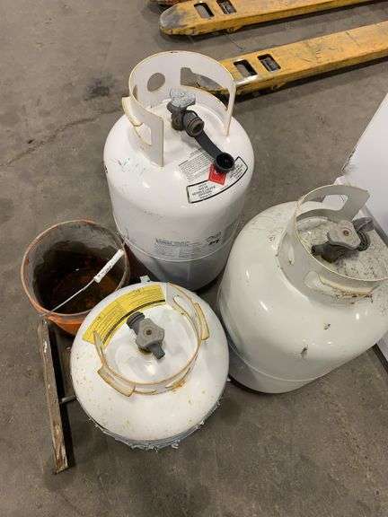 3 Propane Tanks and Bucket with Finishing Trowel
