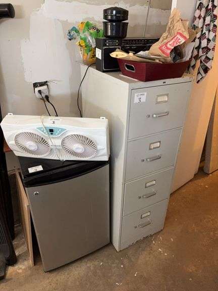 Filing Cabinet, Mini Fridge, Various Electronics & Misc.