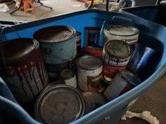 (3) Storage Bins, Opened Paints, Stool & Misc.