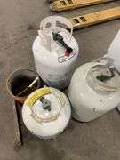 3 Propane Tanks and Bucket with Finishing Trowel