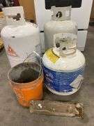 3 Propane Tanks and Bucket with Finishing Trowel
