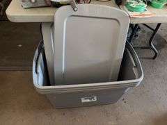 (3) Storage Bins, Opened Paints, Stool & Misc.