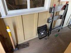 Miter Saw Stand, Folding Chair, Lumber and Sledge Hammer