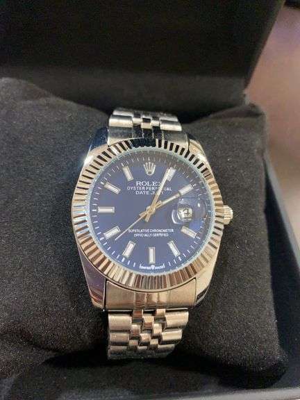Silver w/ Blue Face Rolex Oyster Perpetual Date Just (Unverified)