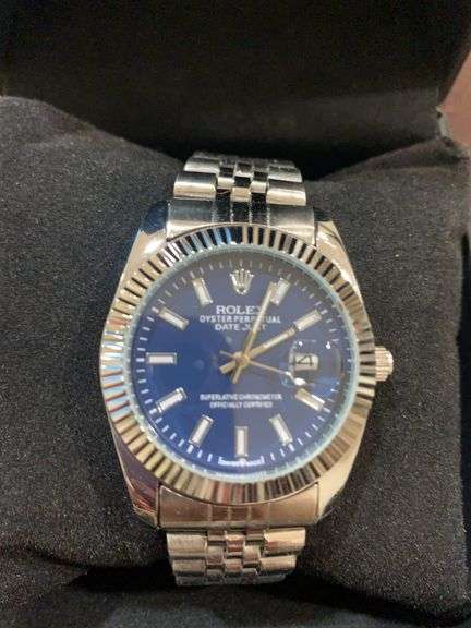 Silver w/ Blue Face Rolex Oyster Perpetual Date Just (Unverified)