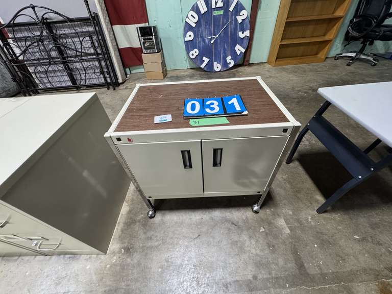 METAL TWO DOOR CABINET ON WHEELS