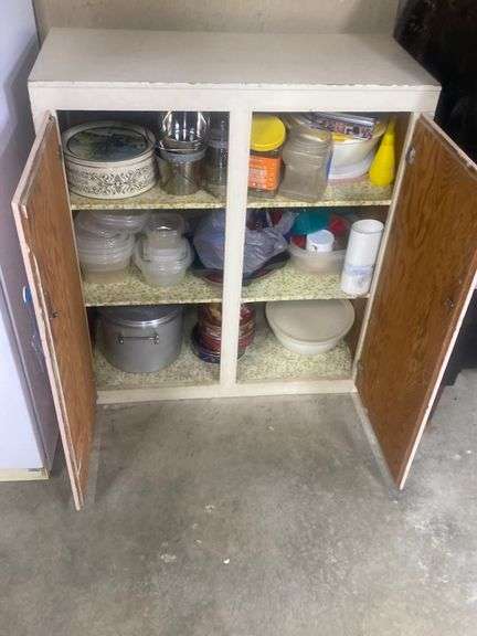 Wood cabinet, contents not included