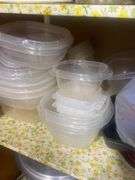 Tins, storage containers+ contents of cabinet