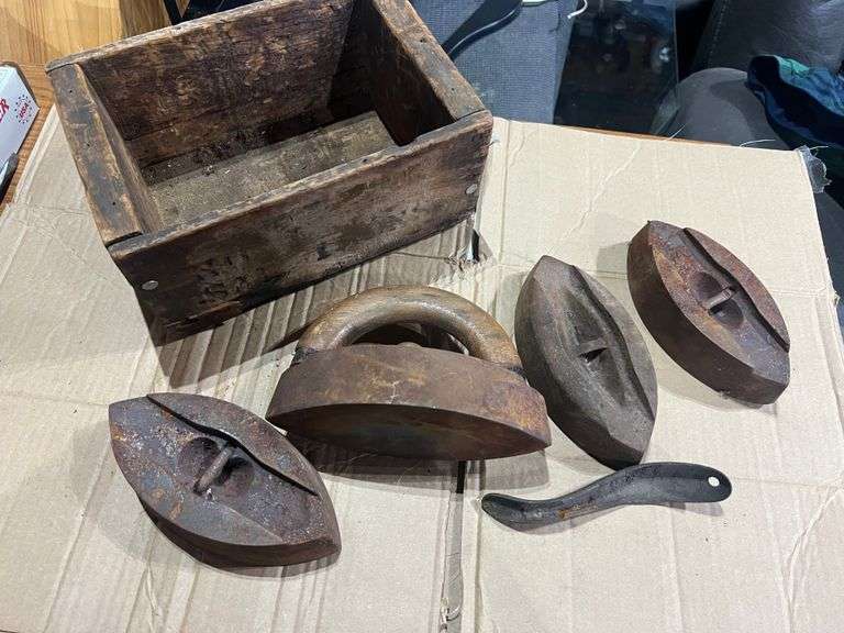 Vintage Cast Iron Ironing Set with Wood Handle