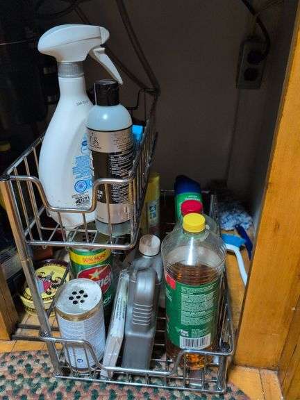 Household cleaning supplies. (Metal racks not included)