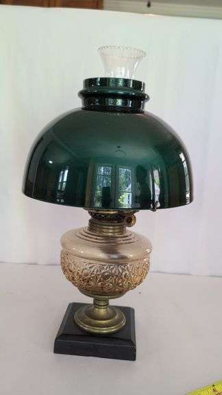 E.M. Solar & Co. Oil Table Lamp green glass shade