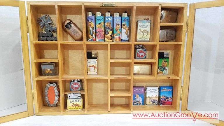Wall hanging display box with camel lighters and more. 12 x 16 x 3 ...