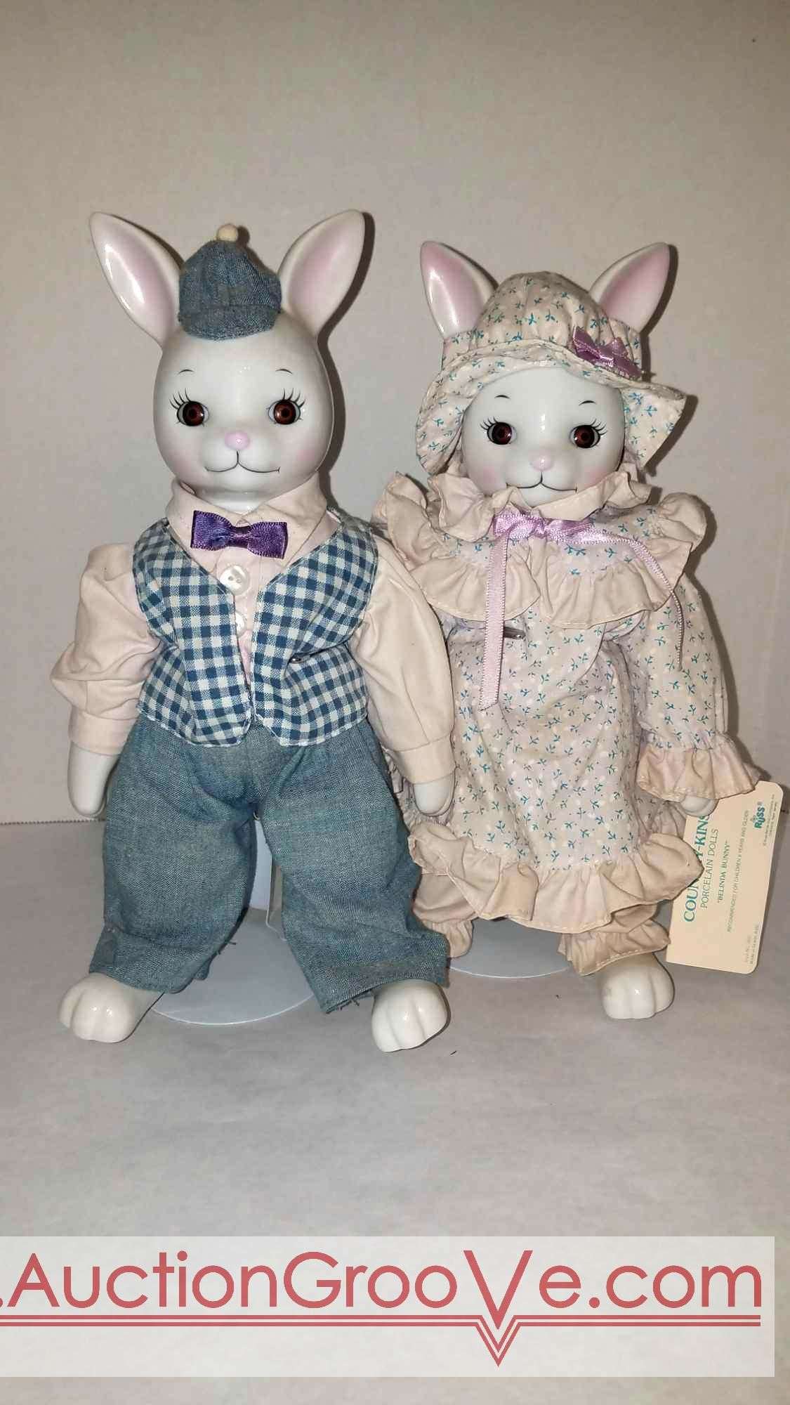Country-Kins Porcelain Dolls. Barton Bunny and Belinda Bunnie