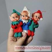 The cutest little Elves. Vintage Christmas decor. Made in Japan. The triplets are marked Dai Japan. B