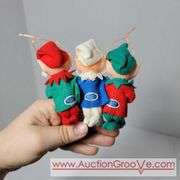 The cutest little Elves. Vintage Christmas decor. Made in Japan. The triplets are marked Dai Japan. B