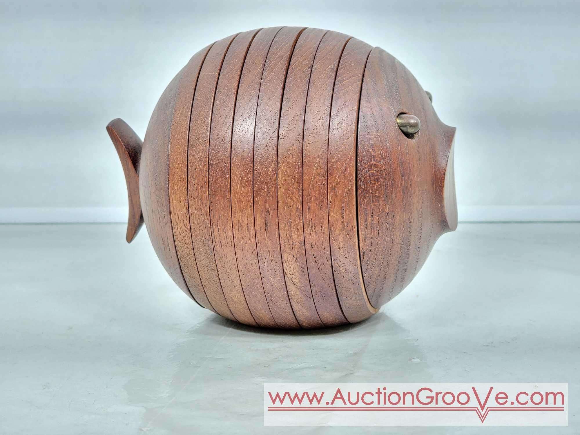 Ernst Henriksen Mid Century Modern Danish Teak Wood Puffer Fish