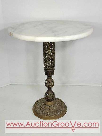 Marble and Brass Side Table. Marble Top screws into the Base. 15 x 18. FR4F