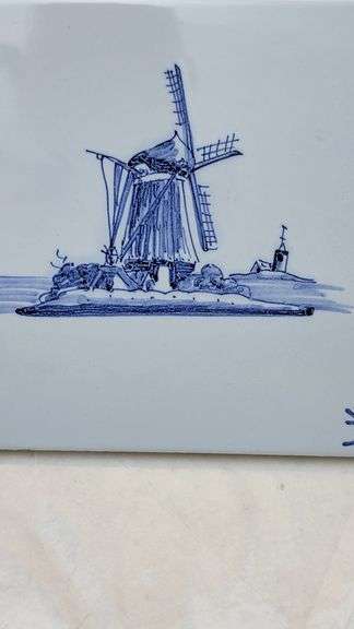 Westraven Porcelain Tile with Windmill Scene from Holland. Measures 5 3/16 Square. B