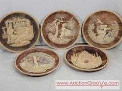 5 - INCOLAY Stone Cameo Plates. Anthony & Cleopatra, She Was a Phantom of Delight, To a Skylark, The Taj Mahal Lovers, and My Heart Leaps Up When I Behold.      10". FR4