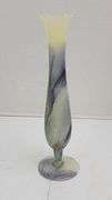 1980s Vintage Robert Rouven Nouveau Art Glass Hand Painted Handblown Vase. 10 inches tall. B