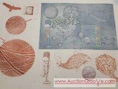 Impressed Collage Design on Hand Laid Paper. 2 Pieces. Artist Proof and Thr Original. Signed by Artist Simon 1980. See photos for details. 31 x 23.5. AB2