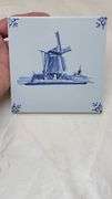 Westraven Porcelain Tile with Windmill Scene from Holland. Measures 5 3/16 Square. B