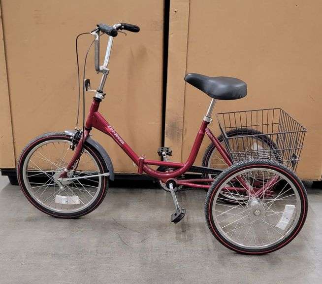Worksman Port-o-Trike Adult Folding Tricycle - Single Speed Blue Trike With Rear Basket