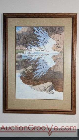 "Season of the Eagle" by Bev Doolittle. The painting is known for its "camouflage art" style, where a hidden image is incorporated into the landscape. Created in1987 and is a limited edition lithograp