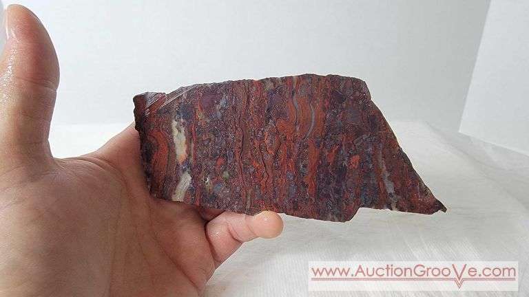 1/4 inch thick MARY ELLEN JASPER SLAB. 164 grams. 5.75" x 3" at widest points. Will make great Cabochons. Black magic marker in 1 spot. B1