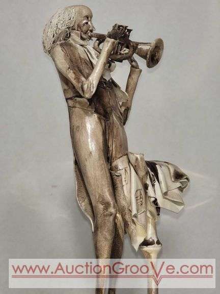 Longo Cerva Porcelain Sculpture of a Trumpet Player. Sculpture is 3.5 x 2.5 x 8. The case with glass dome is 7.5 x 10. Sculpture is Signed on the base. See photos. LR