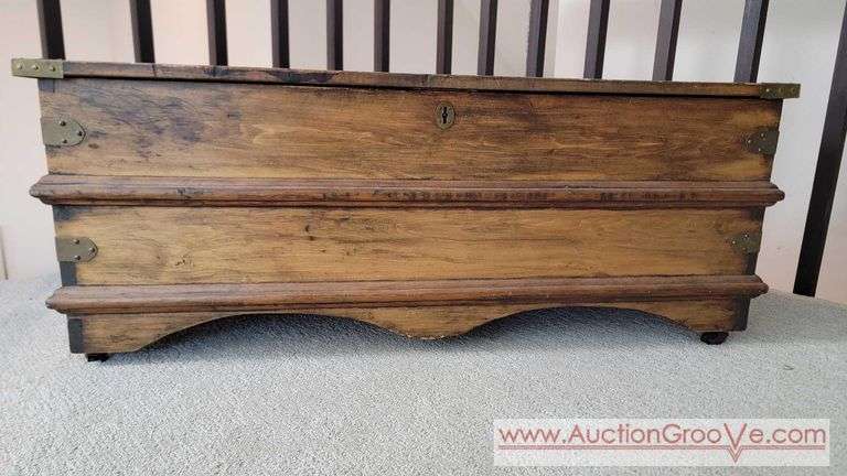 Vintage Wooden Trunk on metal wheels. 45" w x 23" d x 18" h. Bring help to move & load. U