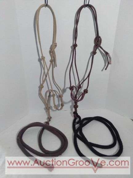 Two rope halters with leads are gently used.