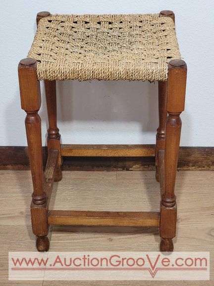 Small Woven Rush Seat Stool / Foot Rest.. 11.5 x 11.5 x 17.5. BR