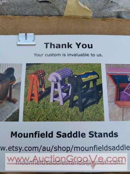 Mounfield Saddle Stand, new in box! Horse Leg stand is extra large size with black varnish finishes. Needs assembly, comes with instructions! Identical item in lot 11. Retails for over $600! Look on F