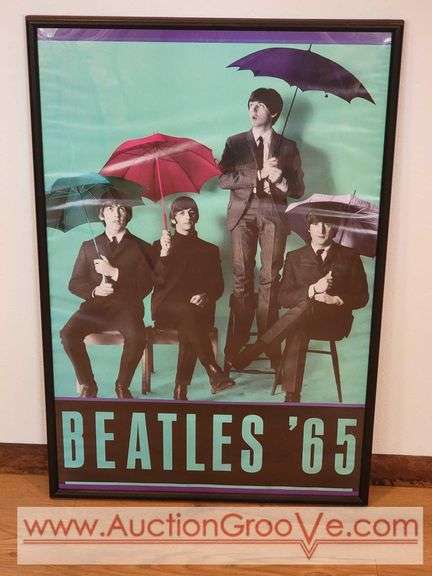 Beatles '65 Framed Poster. Some wrinkles from moisture. 24.5 x 36. LR
