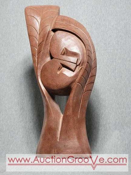 Kissing Couple with Leaves. Signed By Artist Farai Tendai. 17 x 7 x 3.5. B3