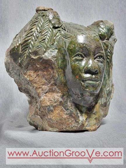 Verdite Shona Face Carved In Stone. 8 x 8.5 x 5. B2