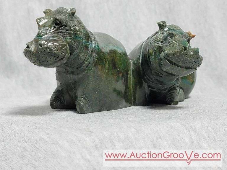 SOLD Pair of Veridite Hippopotamus Hand Carved in Zimbabwe. 7 x 4 x 3. B3 SOLD
