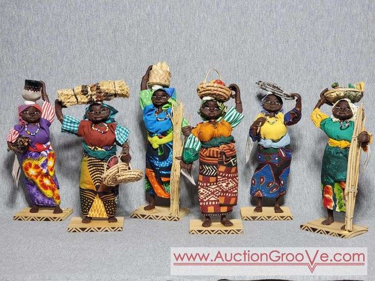 Dolls of Zimbabwe. 6 Dolls Hand Crafted in Zimbabwe by Trish Syer. These Dolls Depict the Daily Activities in Rural and Urban Life in Africa. 8" - 9.5" Tall. B1