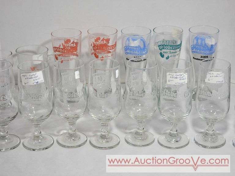 TWENTY Oktoberfest Drinking Glasses. From 1989- 2012. Plus Milwaukee brewing half gallon growler. XCS