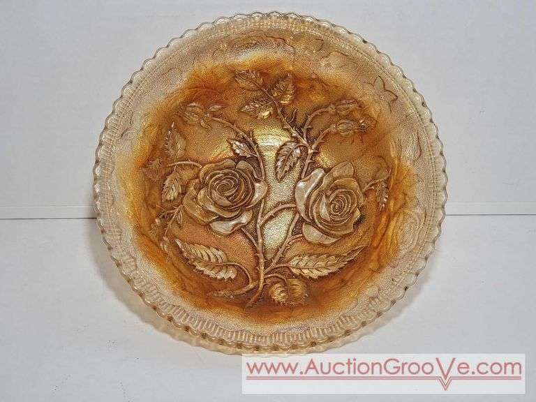 Orange Carnival Glass Luster Rose Bowl. 9 x 3. Needs to be cleaned. XSJ