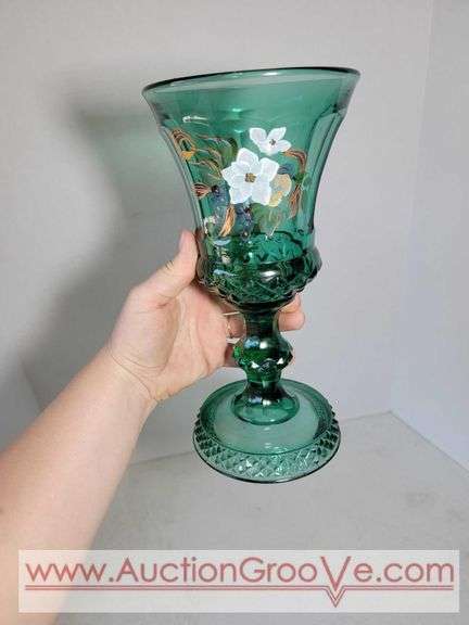 Fenton Signed Hand Painted Magnolia and Berries Footed Compote. 5 x 9.5. XAB