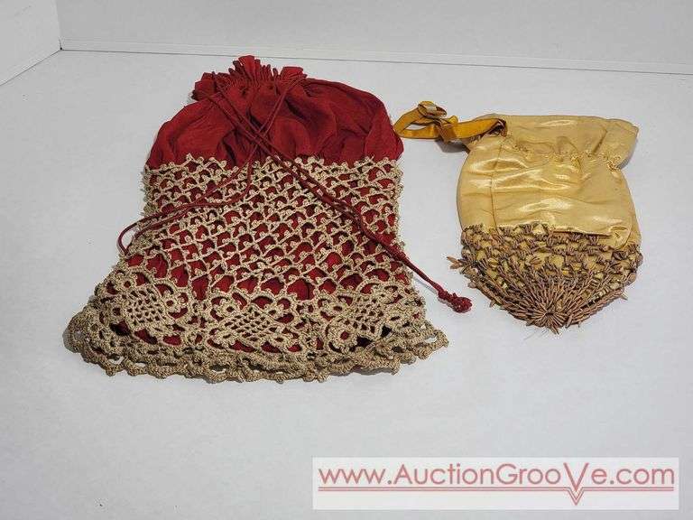 Victorian Red Sack Purse and Beaded Yellow Purse. Some damage to the yellow. XCS