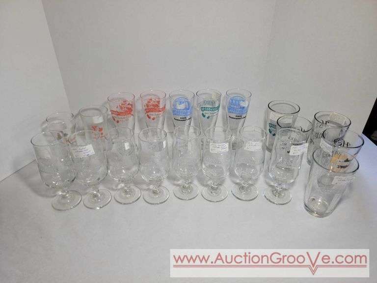 TWENTY Oktoberfest Drinking Glasses. From 1989- 2012. Plus Milwaukee brewing half gallon growler. XCS