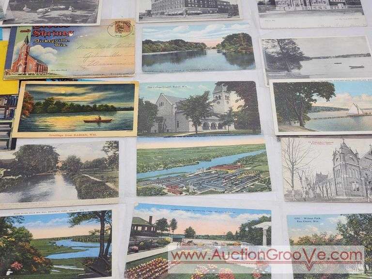 30+ Vintage and Antique Wisconsin Postcards. 1903 was the earliest I noticed. Beloit, Eau Claire, Delevan, Chippewa Falls Darien, Little Norway Blue Mounds and more. XCS
