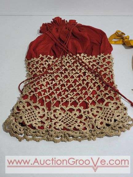 Victorian Red Sack Purse and Beaded Yellow Purse. Some damage to the yellow. XCS